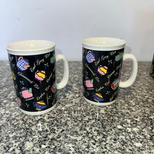 Papel Vintage 90s Tea Time Mugs Set of 2 Black Ceramic